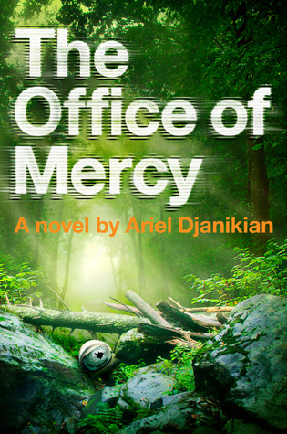 The Office of Mercy cover art. A photograph of sun shining through trees onto a pile of logs