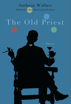 The Old Priest cover art. A shadowed priest holding a wine glass against a blue background.