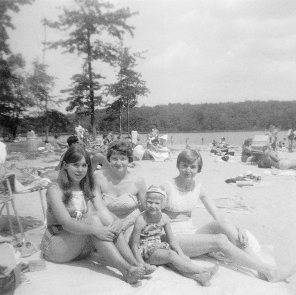 My cousin Karen, Aunt Dorothy, sister Janee, my mother, Promised Land Lake, c. 1966.