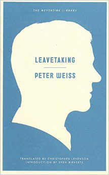 Leavetaking cover art. A man's profile outlined in white against a blue background