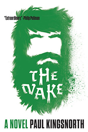 The Wake Portrait cover art. The outline of a man's face in green hair, with a beard that has the title words cut into it in white