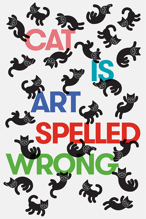 Cat is art spelled wrong book jacket; upside cats 