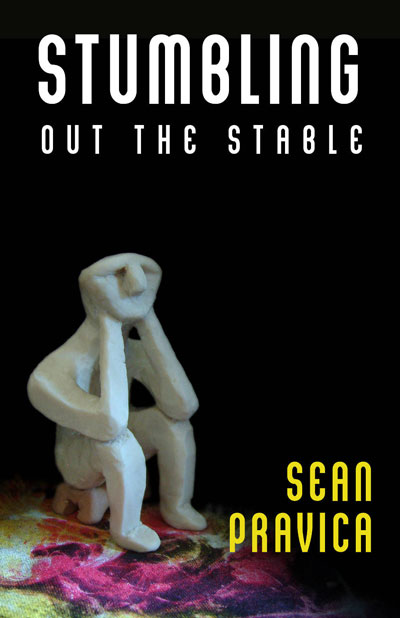 Stumbling out of the Stable cover art. A wax figure sits with is hands on his neck against a black background