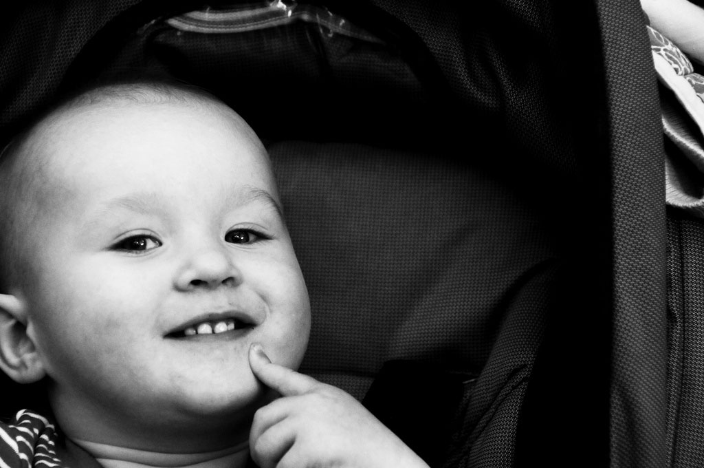 Smiling black-and-white baby