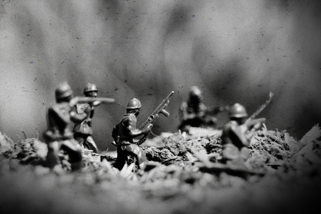 Toy army soldiers in black and white