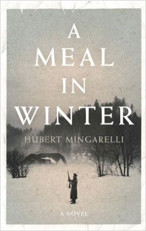 A Meal in Winter cover art. A man standing holding a rod in an expanse of snow and trees
