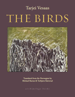 The Birds cover art. Abstract drawings of animals against a forest green background