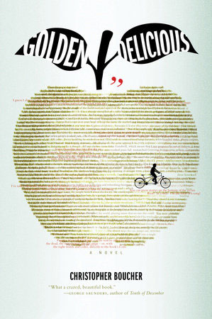 Golden Delicious cover art. A golden apple made up of words