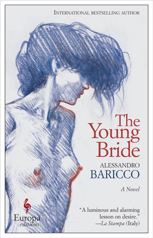 The Young Bride cover art. A blue sketch of a nude woman with bright red nipples.