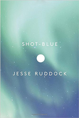 Shot-Blue cover art. Green waves of Northern Lights against a dark blue sky