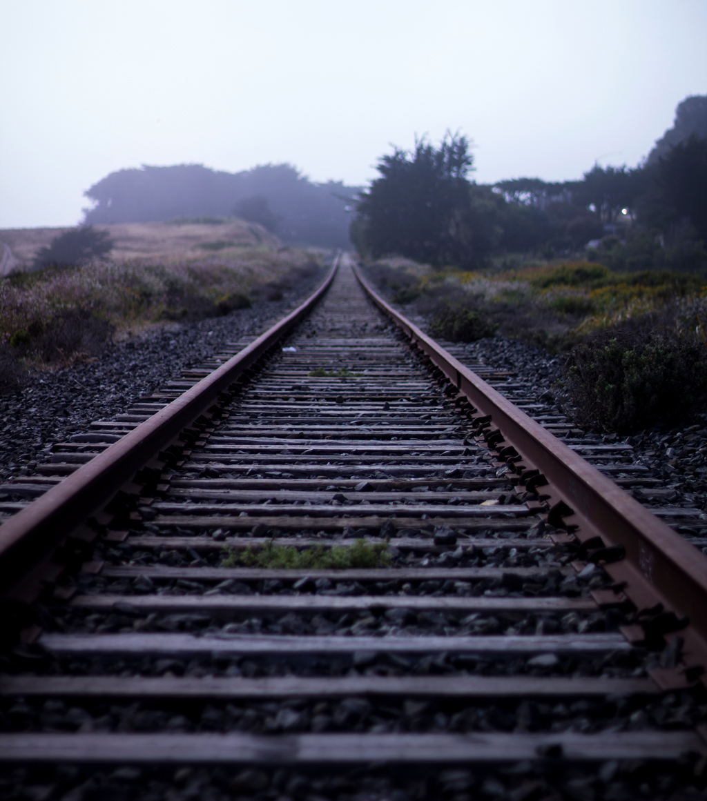 Train tracks on gloomy day