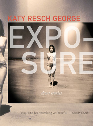 Exposure cover art. A black-and-white photo of a topless woman standing on the beach