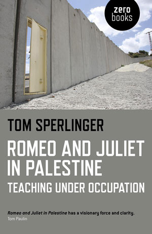 Romeo and Juliet in Palestine book jacket; cement wall with door