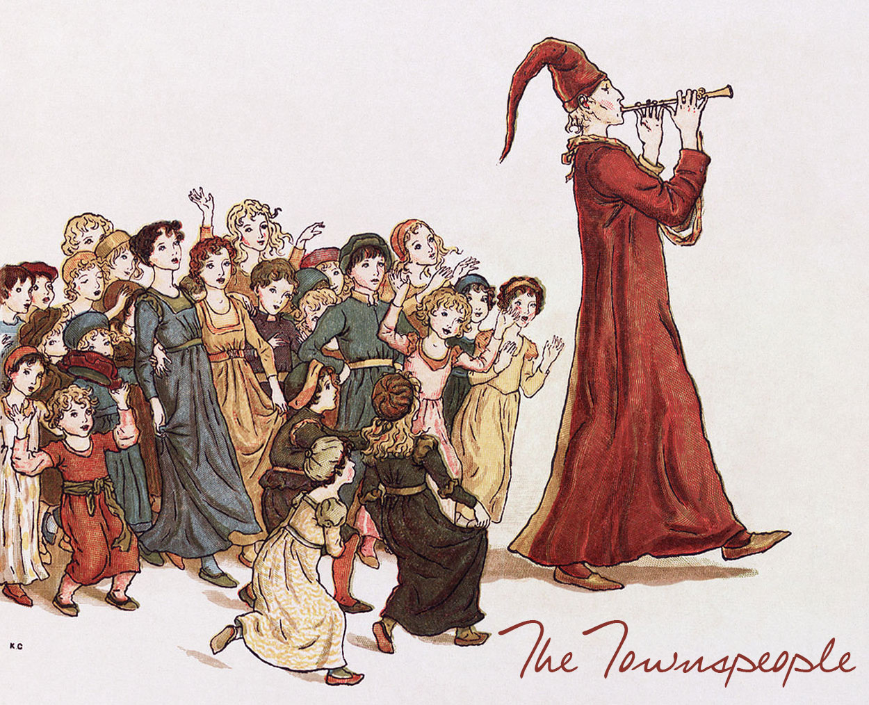 Illustration by Kate Greenaway, from The Pied Piper of Hamelin by Robert Browning (1910)