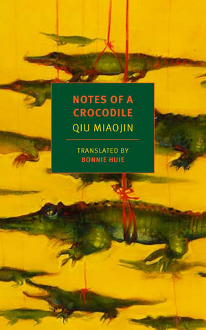 Notes of a Crocodile cover art. Crocodiles suspended in yellow light, hanging by red threads