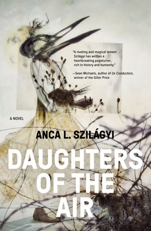 Daughters of the Air cover art. An abstract drawing of a creature in a dress with a bird's head and beak