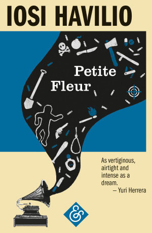 Petite Fleur cover art. A black sound wave coming from the horn of a phonogram with murder weapons inside of it