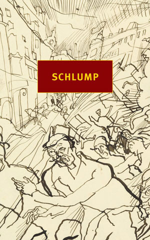 Schlump cover at. An abstract black-and-white drawing of humans and buildings