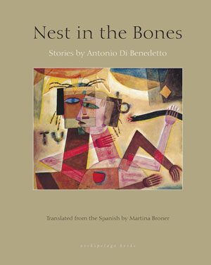 Nest in the Bones cover art. An abstract painting of a red human figure