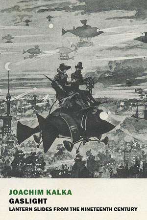 Book jacket for Gaslight; People at night flying over a city skyline on a plane