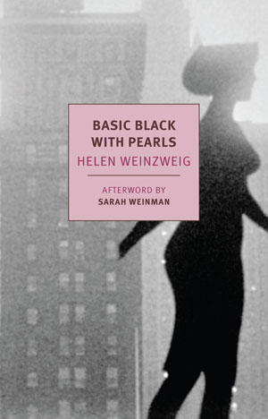 Basic Black with Pearls cover art. The shadow of a woman against a background of skyscrapers out the window