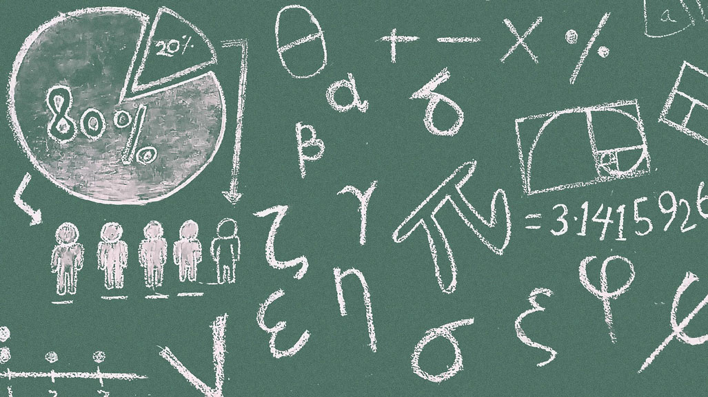 Chalkboard with math problems and symbols