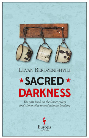 Sacred Darkness book jacket; three rusty mugs hanging from nails on a blue wall