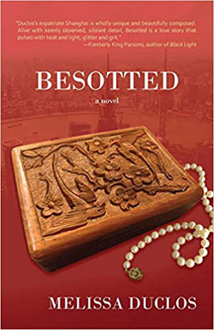 Besotted book jacket, featuring an engraved wooden block