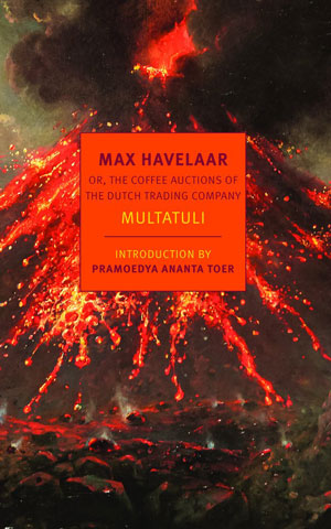 Cover art for Max Havelaar. A volcano erupts at night