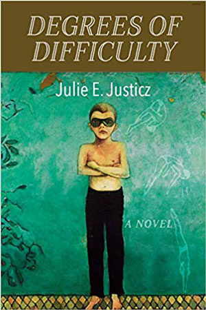 Degrees of Difficulty jacket cover. A young shirtless boy in swim goggles stands in front of a turquoise wall