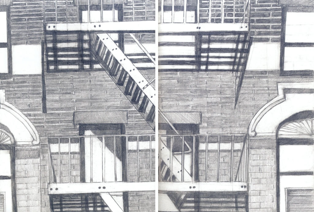 line drawing of fire escapes