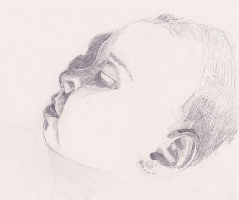 line drawing of a baby's head