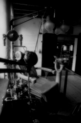 black and white image of gym equipment