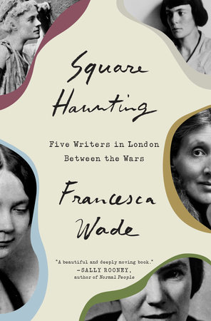 The book jacket for "Square Hunting." Portraits of Virginia Woolf, H.D., Jane Harrison, Eileen Power, and Dorothy Sayers are outlined in several bright colors.