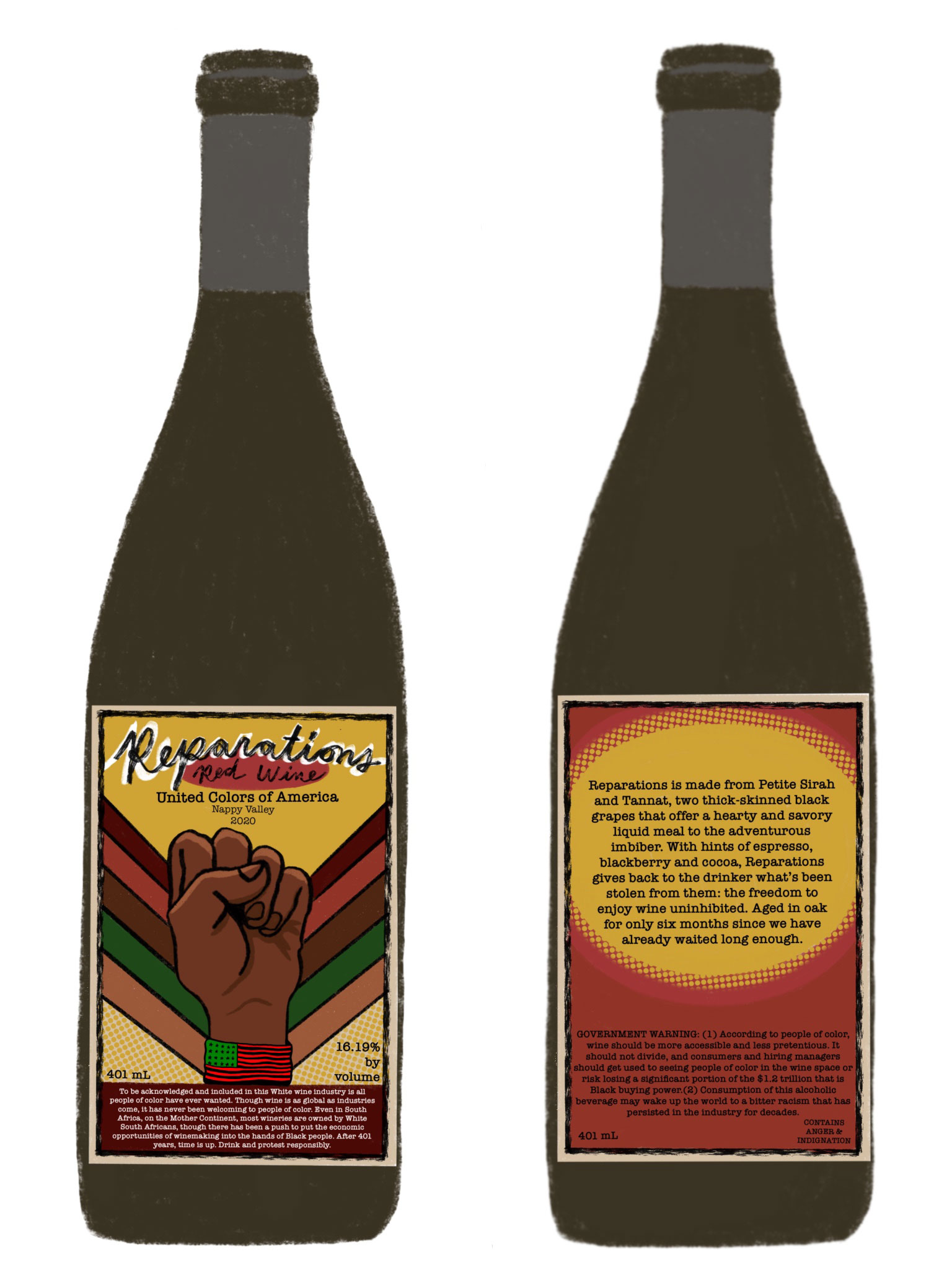 REPARATIONS WINE LABEL Text by J'nai Gaither Illustrated by Phoebe Funderburg-Moore - Title