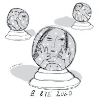 Bye-Bye 2020 people inside snowglobes