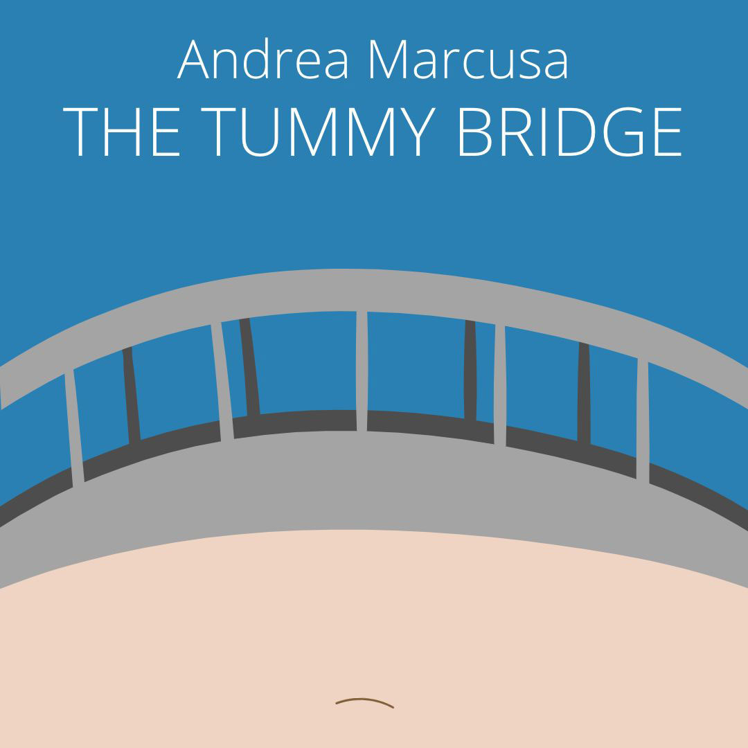 Graphic design image of a gray bridge resting on top of a bare stomach